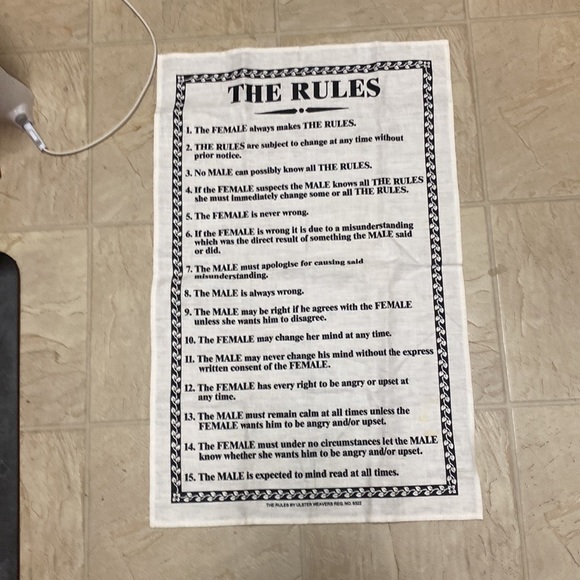 “The Woman Always makes the Rules.” Linen Tea Towel NWT Cream/Black - Picture 6 of 9